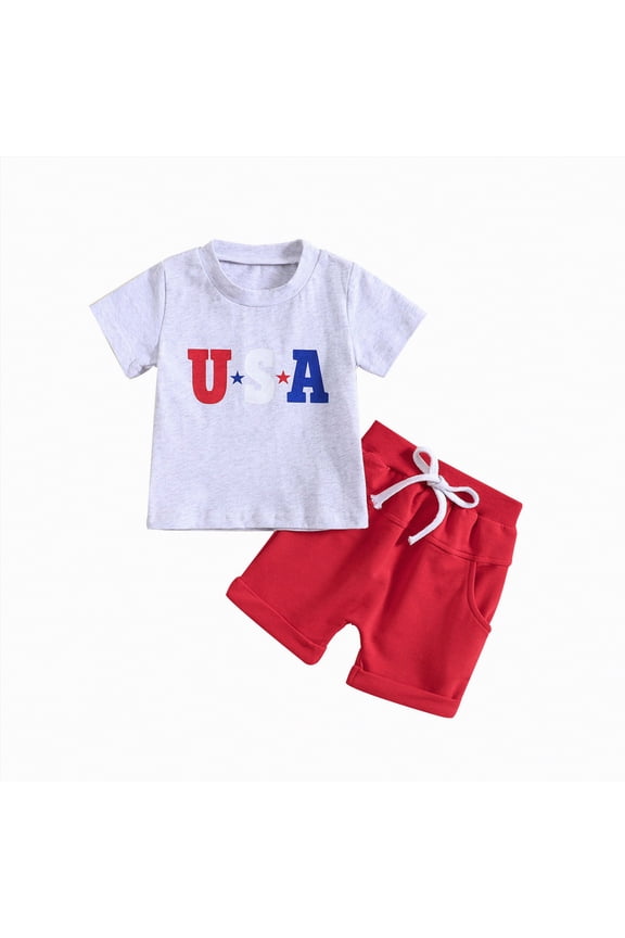 Kids Clothes Boys Toddler Baby Boy Spring Summer Cotton Round Neck Printed Sleeveless Beach 18-24 Months 2t 3t 4t 5t 6t T-Shirt with Solid Shorts 2Pcs Outfit T Shirt and 2-Piece Set