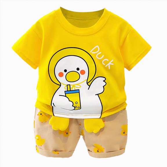 Kids Clothes Boys Toddler Baby Sets Unisex Spring Summer Cotton Round Neck Printed Short Sleeved Sports 6 12 18 24Months 2T 3T T-Shirt & Shorts Set Outfit Two Pieces