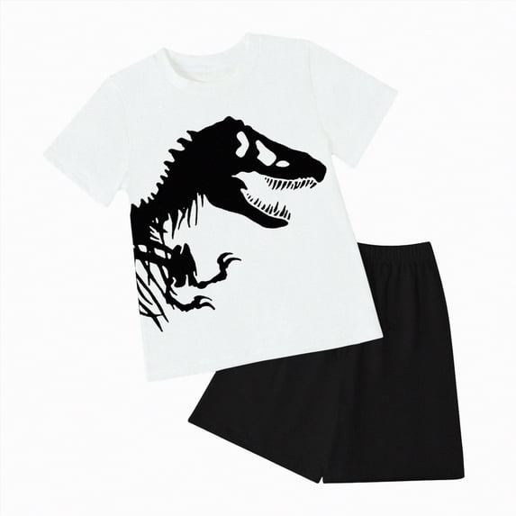 Kids Clothes Boys Toddler Outfit Sets Summer Cotton Round Neck Printed Short Sleeve Running Suit 0 6 12 18 24 Months 2T 3T Tees and Shorts T-Shirts Elastic Waist 2Pcs Outfits 2PCS Set