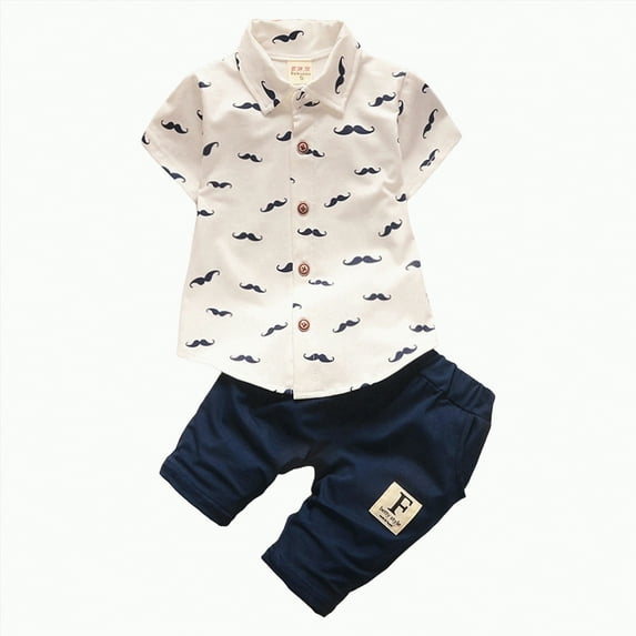 Kids Clothes Boys Toddler Outfits Boy Summer Cotton Button Down Printed Short Sleeve Training 1t 2t 3t 4t 5t 6t T-Shirts Elastic Waist Shorts 2Pcs Suit Set 2 Piece