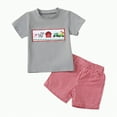 thumbnail image 1 of Kids Clothes Boys Toddler Spring Summer Cotton Plaid Printed Short Sleeved Casual 3 6 12 18 24 Months 3T T-shirt with Elastic Waist Shorts Outfit Outfits Two Pieces Set, 1 of 8