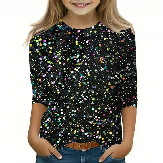 Kids Clothes Clearance Sale Girls Shirts for Girls 12-14 Round Neck Tops for Girls 3/4 Sleeve Tshirt Pack Floral Shirt for Boys Blouse for Girls 6-7
