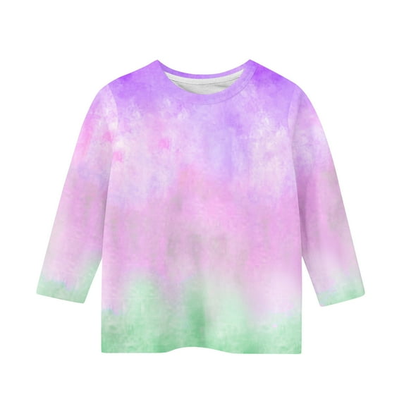 Kids Clothes Girls Shirts for Girls 7-8 Round Neck Tops for Teen Girls 3/4 Length Sleeve Shirt Gradient Tops Blouse for Girls 8-10