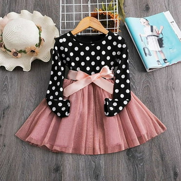 Kids Clothes Clearance Under $5 LAWOR Toddler Kids Kids Girls Polka Dot Print Patchwork Tulle Dress Princess Outfits Pink 110
