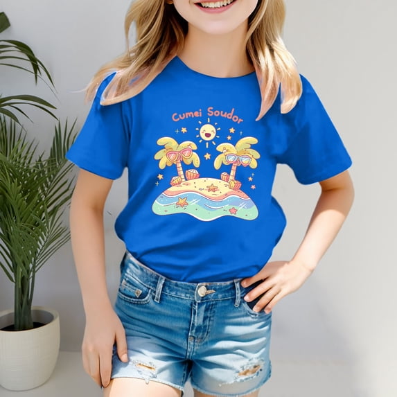 Kids Clothes For Girls Summer Toddler Girl Short Sleeve Shirt Round Neck Summer Clothes Girls Girls Tops 5-6 Years Cute Girl Clothing
