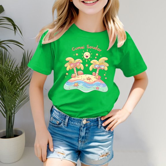 Kids Clothes For Girls Summer Short Sleeve Shirt For Girls Loose Soft Toddler Summer Outfit Clothes For Girls 4-5 Years Cute Girl Clothing