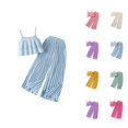 thumbnail image 1 of Kids Clothes Girl Set Baby Girl Clothes Toddler Girl Summer Outfits Sleeveless Ruffle Halt Er Tops Wide Leg Pants Kids Clothing Set, 1 of 8