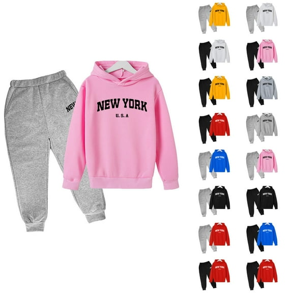Kids Clothes Girl Set Children Kids Casual Letter Printed Long Sleeve Hoodie Pullover Sweatshirt Tracksuit Jogger Sweatpants Unisex 2 PC Sweatsuit Set