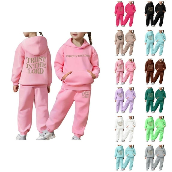Kids Clothes Girl Sets Child Toddler Boys Girls Long Sleeve Solid Warm Hoodie Pullover Tops Pants Kids Outfits Sweat Suit