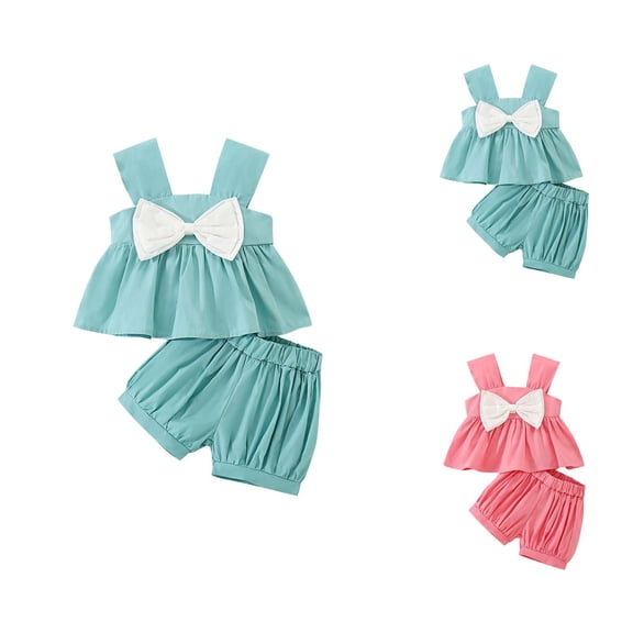 Kids Clothes Girl Sets Summer Toddler Girls Sleeveless Bowknot Tops Shorts Two Piece Outfits Set For Kids Clothes