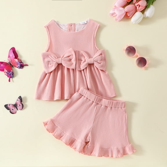 Kids Clothes Girls 2 Pc Outfit for Girls Long Sleeve Bowknot or Heart Ptinted Top   Shorts Spring Outfits Girls 18-24 Months Outfits