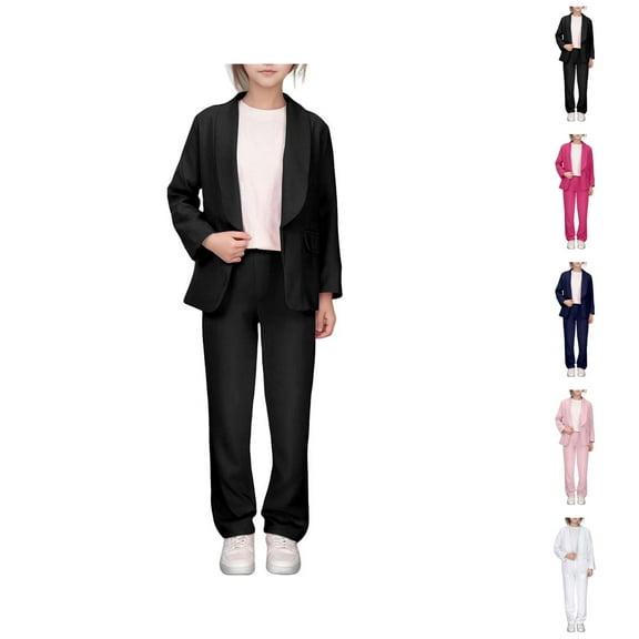 Kids Clothes Girls Clothing Sets Girls Jacket Solid Color Lapel Suit Open Front Long Sleeve For Kids Girls Size 5 14 Years