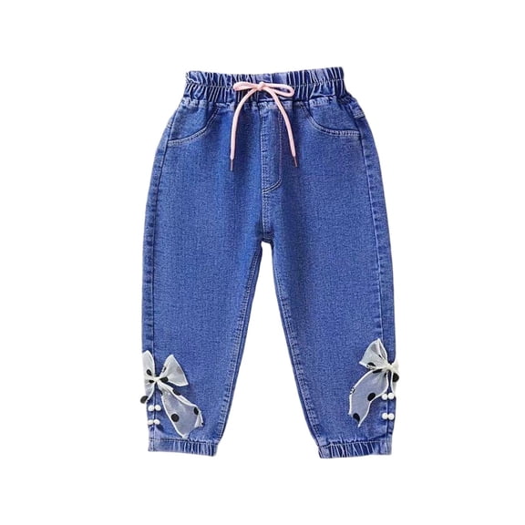 Kids Clothes Girls Cute Elastic Waisted Casual Cuffed Denim Pants Fashion Patchwork Jeans for Girls Size 6M-6Y