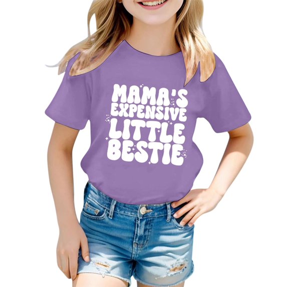 Kids Clothes For Girls Letter Short Sleeve Shirts For Girls Round Neck Summer Girl Clothes Little Girls Clothes 8-9 Years Cute Girl Clothing