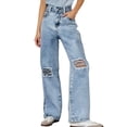 thumbnail image 1 of Girls Jeans Girls Snow Washed Distressed Wide Leg Jeans Casual Comfortable Stretch Denim Trousers for Daily Wear, 1 of 8
