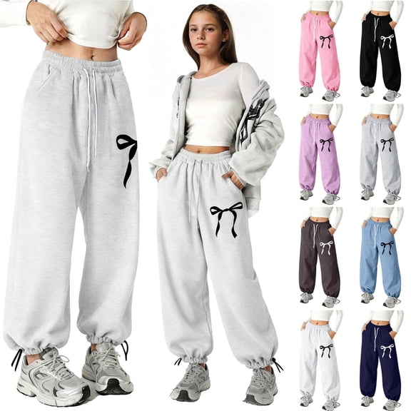 Kids Clothes Girls Size 10-12 Preppy Children's Elastic Waist Straight Pants Solid Color Wide Leg Loose Fit Full Length Casual Trousers with Pockets