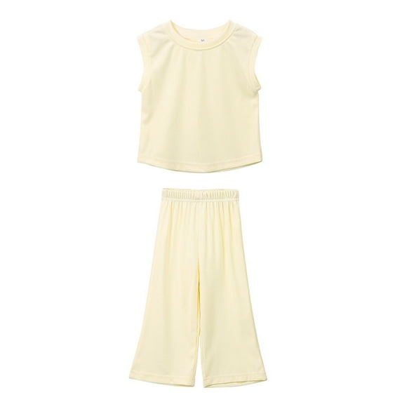 Girls Clothing Set Sleeveless Button Back Tank Crop Tops and Wide-Leg Ankle Pants 1-10 Years