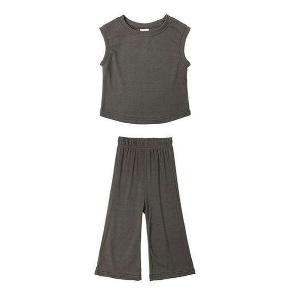 Girls Clothing Set Sleeveless Button Back Tank Crop Tops and Wide-Leg Ankle Pants 1-10 Years