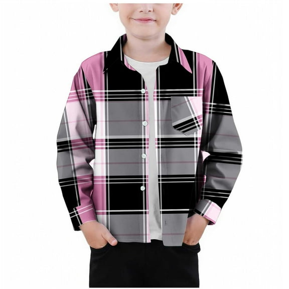 Kids Clothes Long Sleeve Plaid Shirts Fashion Classic Casual Button Down Shacket Jackets with Pocket Children Outerwear 3-9Years Pink