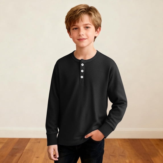 Kids Clothes, Sentuca Boys Shirts Long Sleeve Crewneck T Shirts Henley Pullover Tops for Casual School Size 13 Years