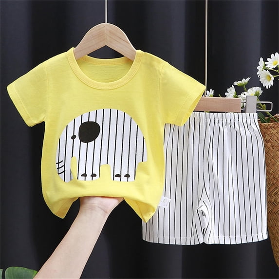 Kids Clothes Set Boy Girl T-Shirt & Shorts Summer Cartoon Casual Clothes Set (White 12-18 Months)
