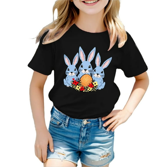 Kids Clothes for Girls Black Printed Short Sleeve Shirt for Girls Toddler Summer Outfits for Girls Casual 7-8 Years Girl Outfits