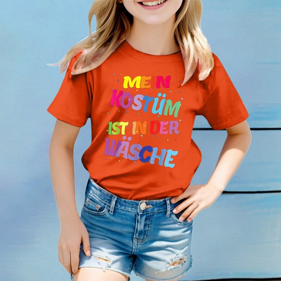 Kids Clothes for Girls Orange Printed Toddler Girl Short Sleeve Shirt Crewneck Summer Tops for Girls Girls T Shirts 4-5 Years