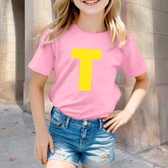 Kids Clothes for Girls Pink Printed Toddler Girl Short Sleeve Shirt Casual Toddler Girl Summer Outfits Girls Clothes 8-9 Years