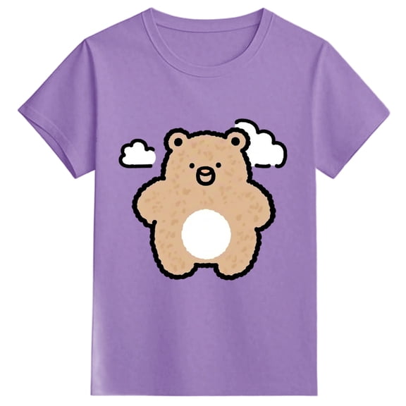 Kids Clothes for Girls Purple Printed Girls Short Sleeve Tops Crewneck Toddler Summer Clothes Cute Shirts for Girls 6-7 Years