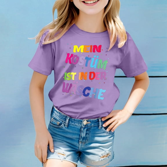 Kids Clothes for Girls Purple Printed Short Sleeve Shirt for Girls Trendy Summer Tops for Teens Girls Clothes 6-7 Years