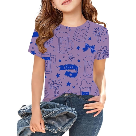 Kids Clothes for Girls Purple Printed Short Sleeve Shirts for Girls Oversized Toddler Girl Summer Outfits Girls T Shirts 4-5 Years