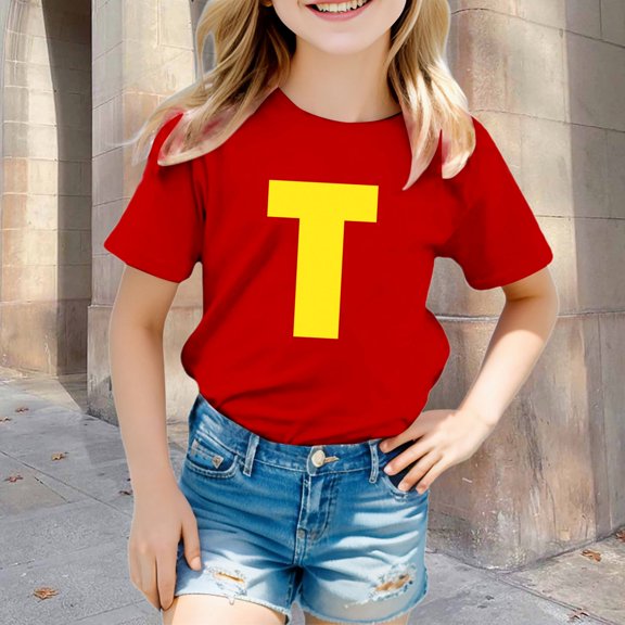 Kids Clothes for Girls Red Printed Short Sleeve Shirts for Girls Loose Soft Summer Outfits for Girls Girls 3-4 Years Clothes