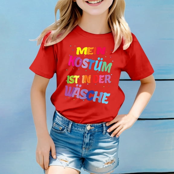 Kids Clothes for Girls Red Printed Toddler Girl Short Sleeve Shirt Oversized Summer Clothing T Shirts for Girls 6-7 Years