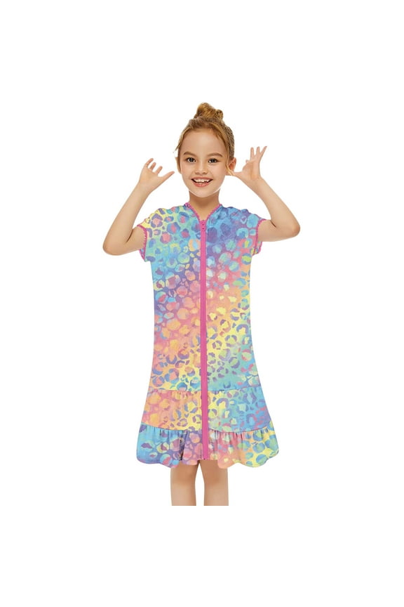 Kids Clothes for Girls Swim Cover Up Swimsuit Coverup Zip-Up Beach Bathing Suit Robe Size 6-7 Years