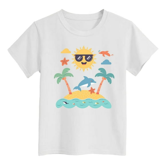 Kids Clothes for Girls White Printed Short Sleeve Shirt for Girls Round Neck Girls Summer Shirts Girl Shirts 5-6 Years