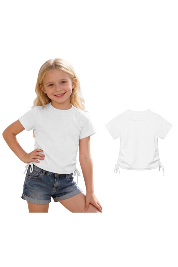 Kids Clothes for Girls White T Shirt Slim Fit Drawstring Side Girls 5-6 Years Clothes