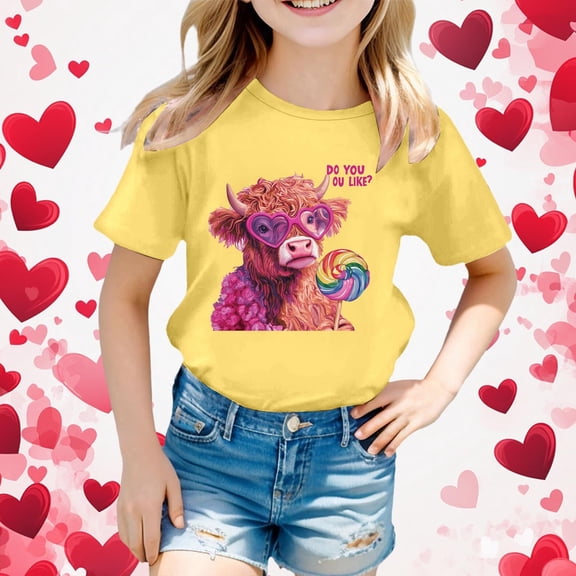 Kids Clothes for Girls Yellow Printed Toddler Girl Short Sleeve Shirt Girl Summer Outfits Oversized 3-4 Years Clothes for Girls