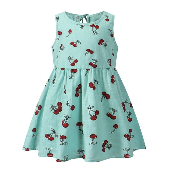 Kids Clothes for Girls under $5 Sleeveless Round Neck Printed Dress Cute Breathable Cotton Dress Princess Dress 2-8Y