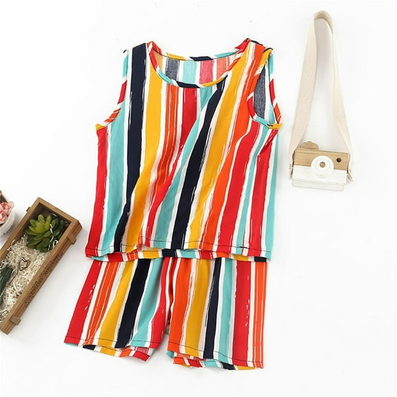 Kids Clothes for Girls under $5 Two-piece Set Summer Home Clothes Children's Tank+Shorts 3-12 Years