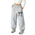 thumbnail image 1 of Kids Clothing Girls Fleece Pants Cute Girls Bowknot Sweatpants, Loose Fit Athletic Pants with Drawstring Waist & Pockets, 1 of 5
