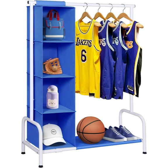 Kids Clothing Rack with Hanging Organizer, Short Toddler Dress Up Storage Rack for Hanging Clothes, Kids Wardrobe Closet for Baby Clothes, Dance Costumes, Pink/White