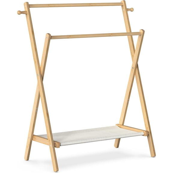 Kids Clothing Rack, Small Clothes Rack for Toddler Pets, Kids Dress Up Rack with Storage Shelf & Double Rods, Foldable Kids Clothes Rack for Nursery Child's Room (Regular Size)