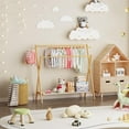 thumbnail image 1 of Kids Clothing Rack With Storage Shelf & Double Rods, Foldable Dress Up Clothes Rack for Toddler Nursery, Child's Room,  Natural Bamboo (Large Size), 1 of 8