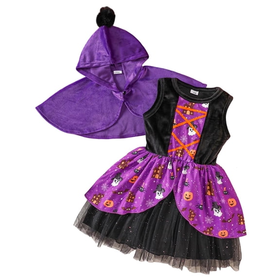 Kids Clown Tutu Dress Color Block Long Sleeve Star Mesh Ruffle Crew Neck Halloween Cosplay Costume For Girls 1-6 Years Old