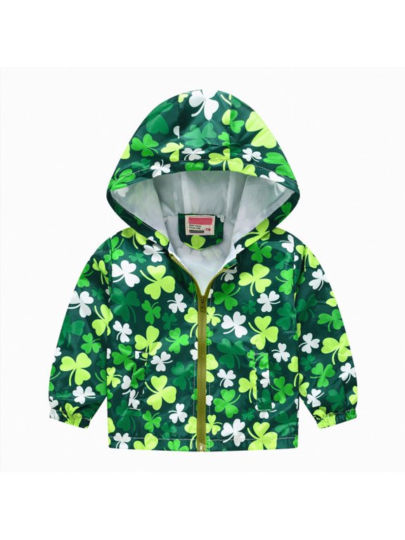 Kids Coat Boys and Girls Hooded Print Zipper Autumn and Winter Jacket Boys Coat&Jacket 6-12 Months 12-24 Months 2T 3T 4T 5T 6T 7T 8T Children Green J,4-5 Years
