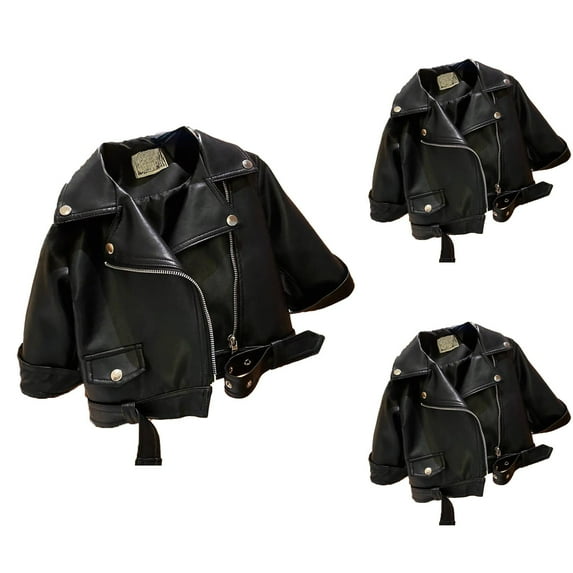 Kids Coat Girl Jacket Girl's Motorcycle Handsome Cool Style Large Lapel Zipper Leather Jacket Jacket 2025 Autumn And Winter New Fashion Top