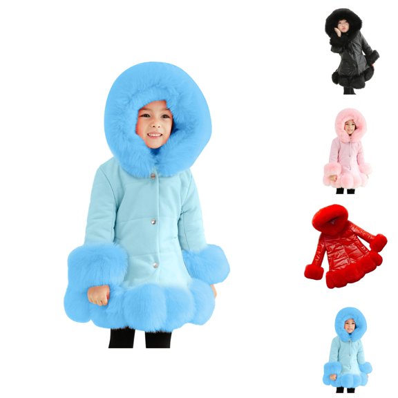Kids Coat Girls Jackets Kids Little Girl's Thicken Coat Winter Warm Faur Leather Button Down Jacket With Hood Long Sleeve Outerwear