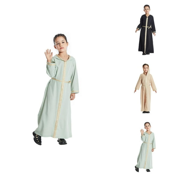 Kids Coat Jacket for Girls Arabic Long Sleeve Kaftan Robe National Teenage Long Sleeve Embroidered Robe Set Arab Children's Wear Robe