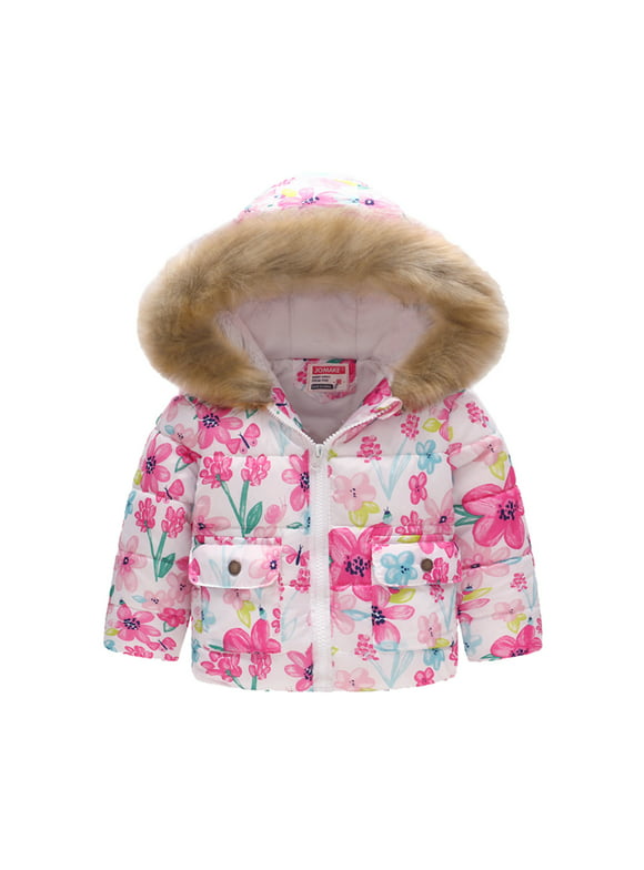 Kids Coat Winter Baby Jacket Girls Hooded Prints Toddler Outwear Zipper Windproof Warm Thick Girls Coat Jacket