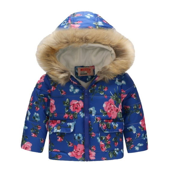 Kids Coat Winter Baby Jacket Girls Hooded Prints Toddler Outwear Zipper Windproof Warm Thick Girls Coat Jacket